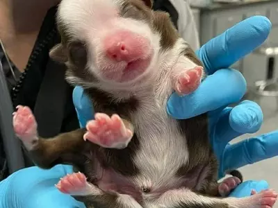 쌍둥이 되려다 한몸으로 태어난 다리 6개 강아지