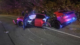 나무 들이받고 두 동강 난 포르쉐...운전자 멀쩡