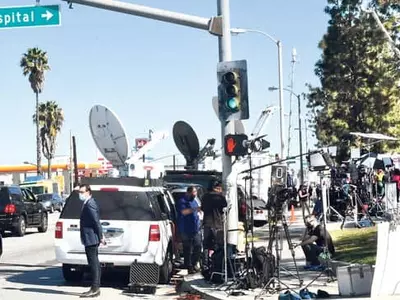 우즈 건강에 쏠린 관심…병원 앞 취재열기