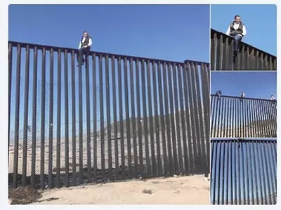 〈사진〉 “트럼프 장벽 소용없다”  멕시코 의원 장벽 시범