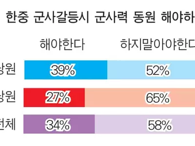 미국민 58%, 한·중 갈등시 군사력 동원해야”