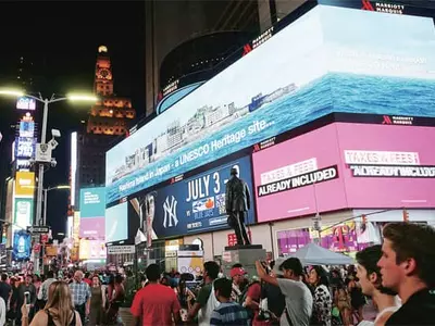 타임스스퀘어서 `군함도의 진실' 고발영상 상영