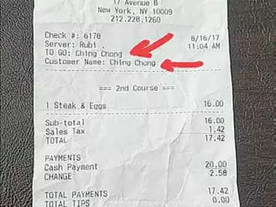 영수증에 아시안 비하 ‘칭총’ 논란