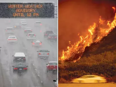 〈사진〉남부 폭설이변… 서부는 산불대란