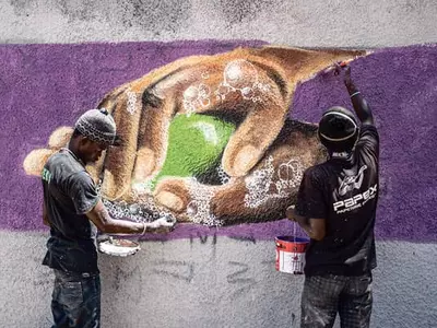 “손 씻으세요” 코로나 19 예방 그래피티