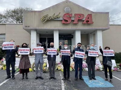 범한인 대책위 스파 현장서 "증오범죄 종식" 외쳐