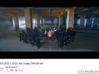 방탄소년단, 유튜브 4억뷰 뮤비 10편…'낫 투데이'도 돌파