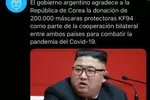 "한국 마스크 지원 감사" 아르헨 외교부 트윗에 웬 김정은 사진?