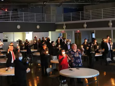 아시아계 한인회관서 '증오범죄 중단' 촉구