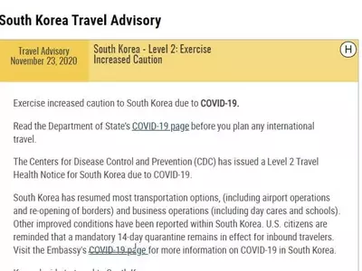 미, 한국 여행경보 2단계 '강화된 주의'로 한단계 내려