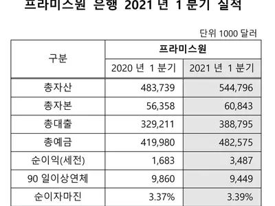 프라미스원뱅크, 순익 2배 이상 대폭 증가