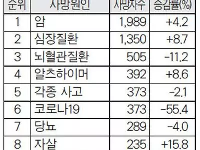 미주 한인 사망 원인…암·심장질환·뇌졸중 순