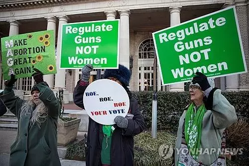 조지아주서 낙태 금지 대신 총기 규제 요구하는 시위대[로이터 연합뉴스 자료사진. 재판매 및 DB 금지]