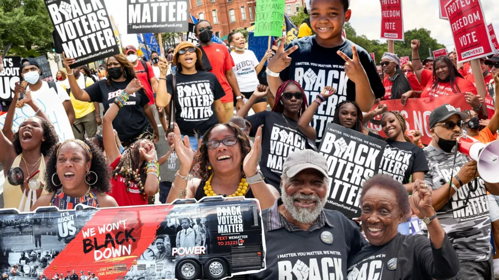 흑인 유권자 운동단체인 블랙 보터스 매터 집회 모습.