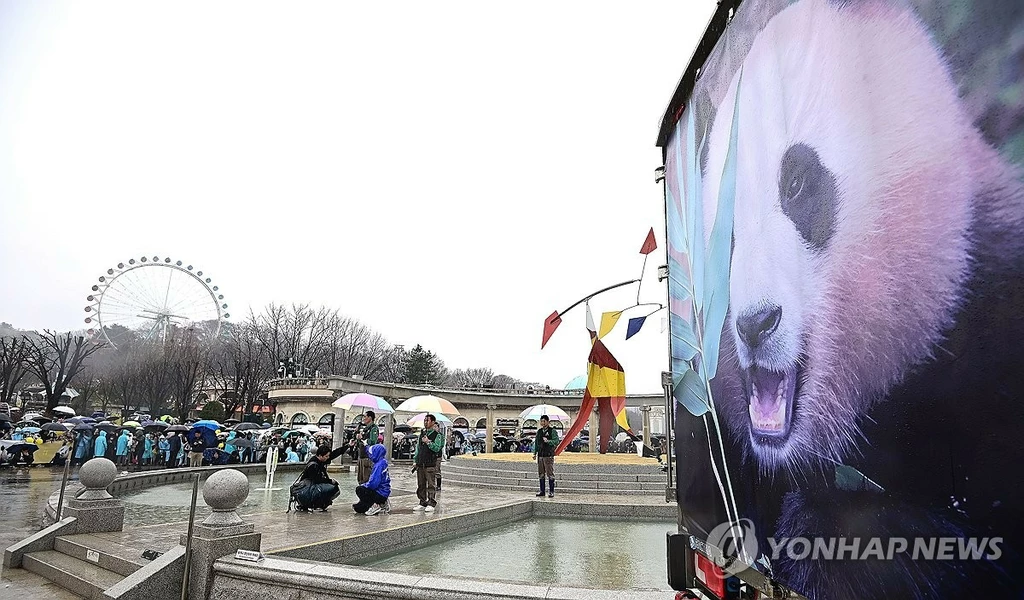 강철원 사육사와 송영관 사육사가 3일 경기도 용인 에버랜드 장미원에서 푸바오 팬들에게 보내는 감사 편지를 낭독하고 있다. [사진공동취재단] 