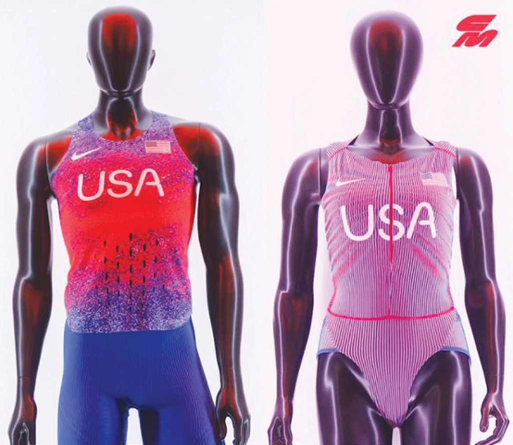 나이키가 공개한 2024 파리 올림픽 미국 육상대표팀의 경기복. 오른쪽 여성 경기복이 수영복처럼 노출이 심해 논란이 일고 있다.<나이키>