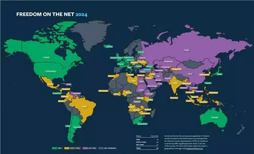 2024년 전 세계 인터넷 자유도[프리덤하우스 보고서 캡처. 재판매 및 DB 금지]