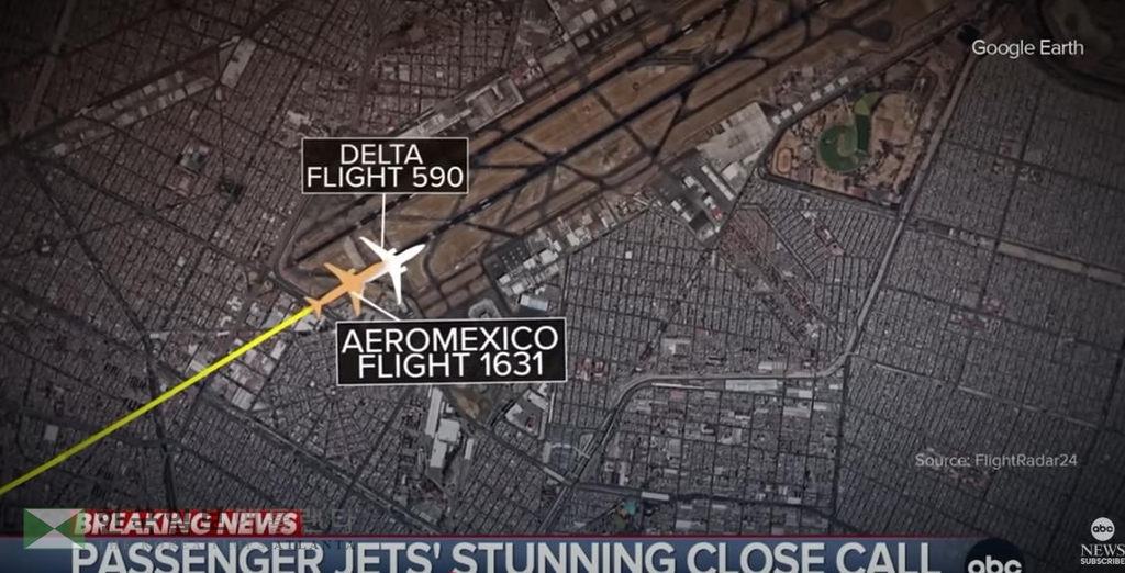 멕시코서 국적기가 델타 여객기 위로 착륙 시도…가까스로 충돌 피해[ABC뉴스 유튜브 캡처. 사진 출처 플라이트레이더24]