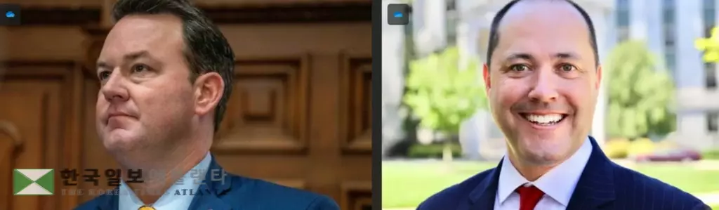 내년 치러지는 조지아 주지사 공화당 경선 후보로 나선 크리스 카 주법무장관과 버트 존스 부지사.