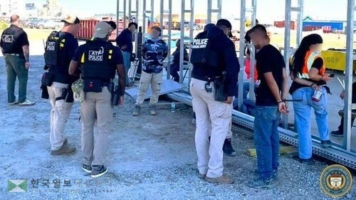  조지아주 현대차-LG엔솔 합작 배터리 공장 불법체류자 단속 현장
[ATF 애틀랜타 지부 엑스(X·옛 트위터) 캡처. 재판매 및 DB 금지]