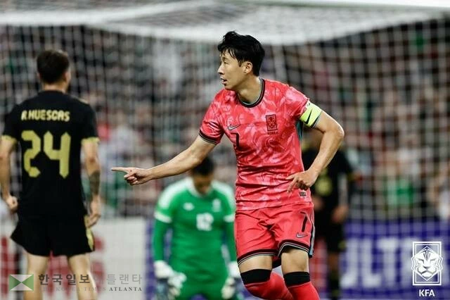 후반 20분 손흥민 선수의 골 세레모니. <사진=대한축구협회>