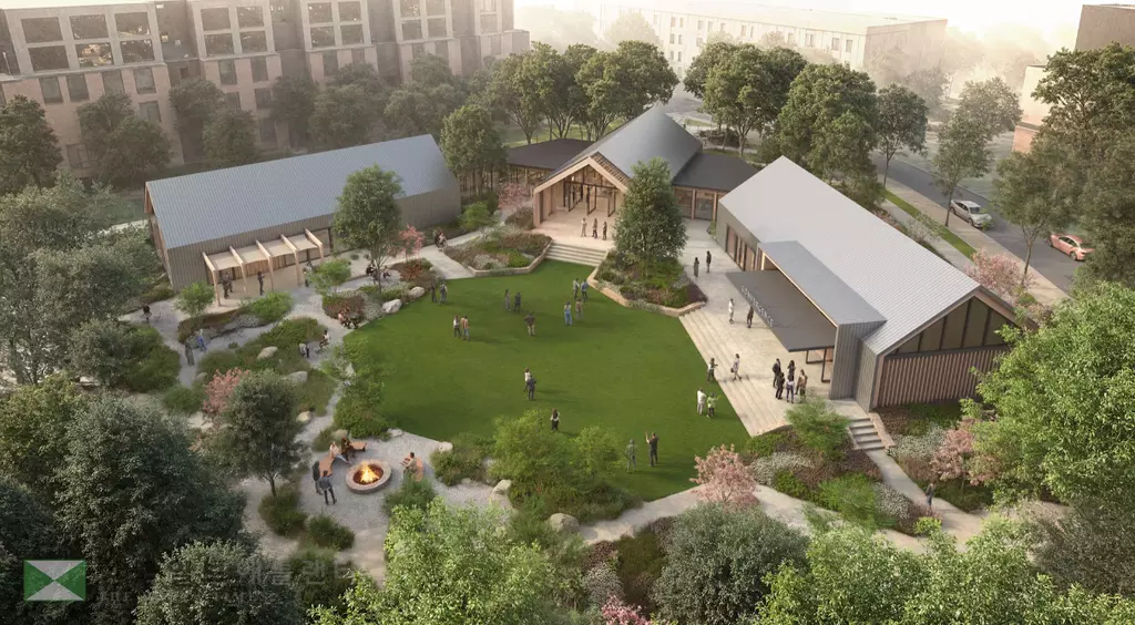 내년 초 착공 예정인 귀넷 로웬 생명과학단지 중심 시설 컨버전스 센터 조감도. <사진=로웬 재단 제공>