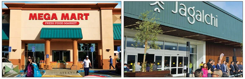  농심그룹이 지난달 4번째 ‘메가마트’(왼쪽) 매장을 오픈했고 또 다른 브랜드인 ‘자갈치’를 운영하고 있다. [메가마트]