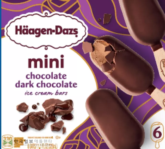 밀 성분이 표시되지 않은 채  유통돼 긴급 리콜애 들어간 하겐다즈 다크초콜릿 미니 아이스크림바<사진=FDA>