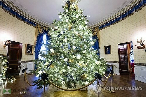 백악관 블루룸의 크리스마스트리[EPA=연합뉴스]