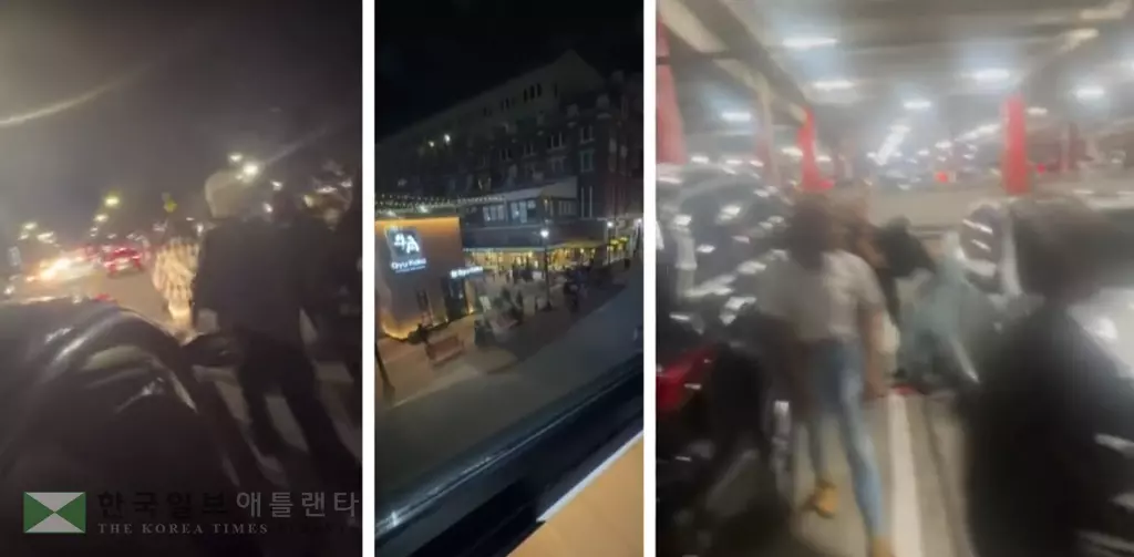 27일 저녁 애틀랜틱 스테이션에서 벌어진 청소년 집단 난동 현장 모습.<사진-11얼라이브 뉴스>