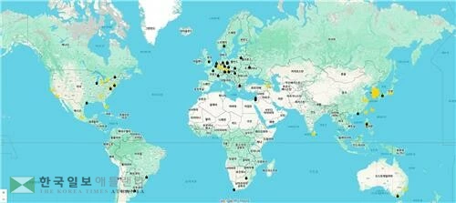 전 세계 '평화의 소녀상' 위치 표시한 구글 지도[반크 제공]