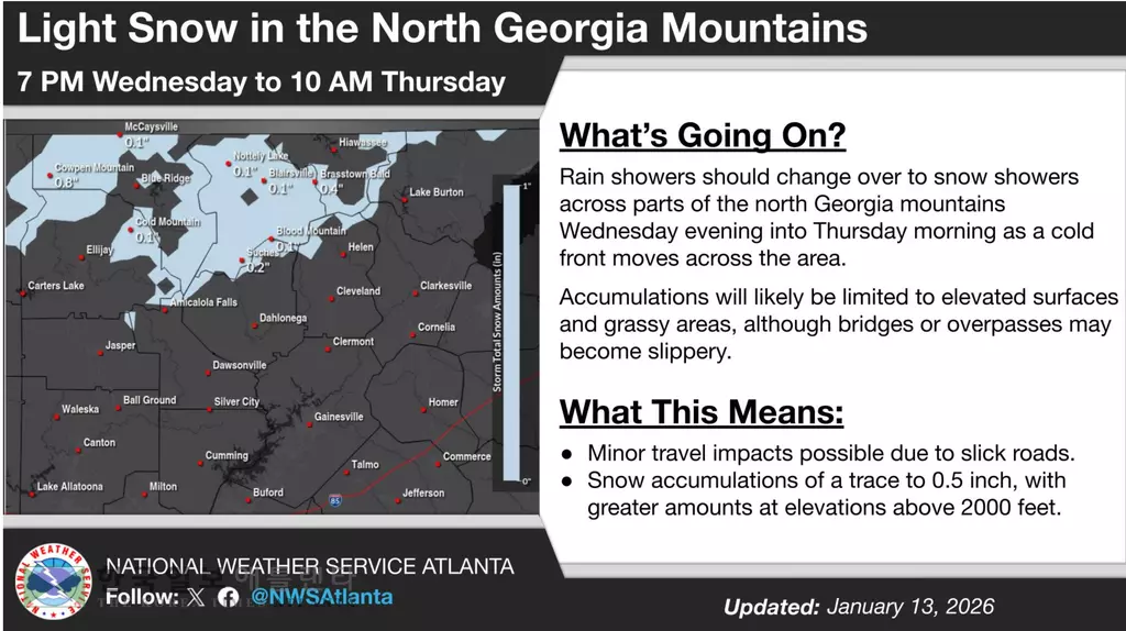 14일 저녁부터 15일 아침 사이에 조지아 북부 산간지역에 눈이 내릴 것으로 예보됐다.<사진=국립기상청 웹사이트>