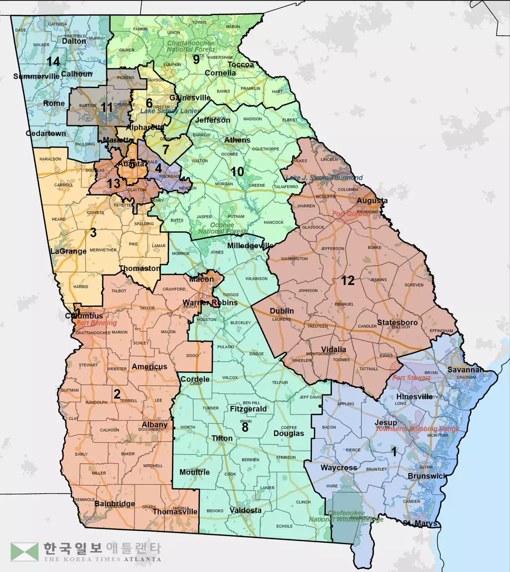 조지아 연방하원 선거구역도, 이중 북서부 지역인 14지구에서 내달 10일 특별보궐선거가 치러진다. 