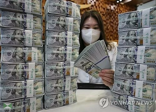 달러화하나은행 위변조대응센터에서 직원이 달러화를 정리하고 있다. [연합뉴스 자료사진]