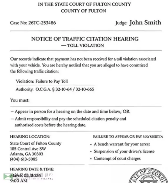 풀턴 주민들을 상대로 전송된 문자 메시지와 함께 첨부된 가짜 법원 소환장, <사진=풀턴 카운티 셰리프국>