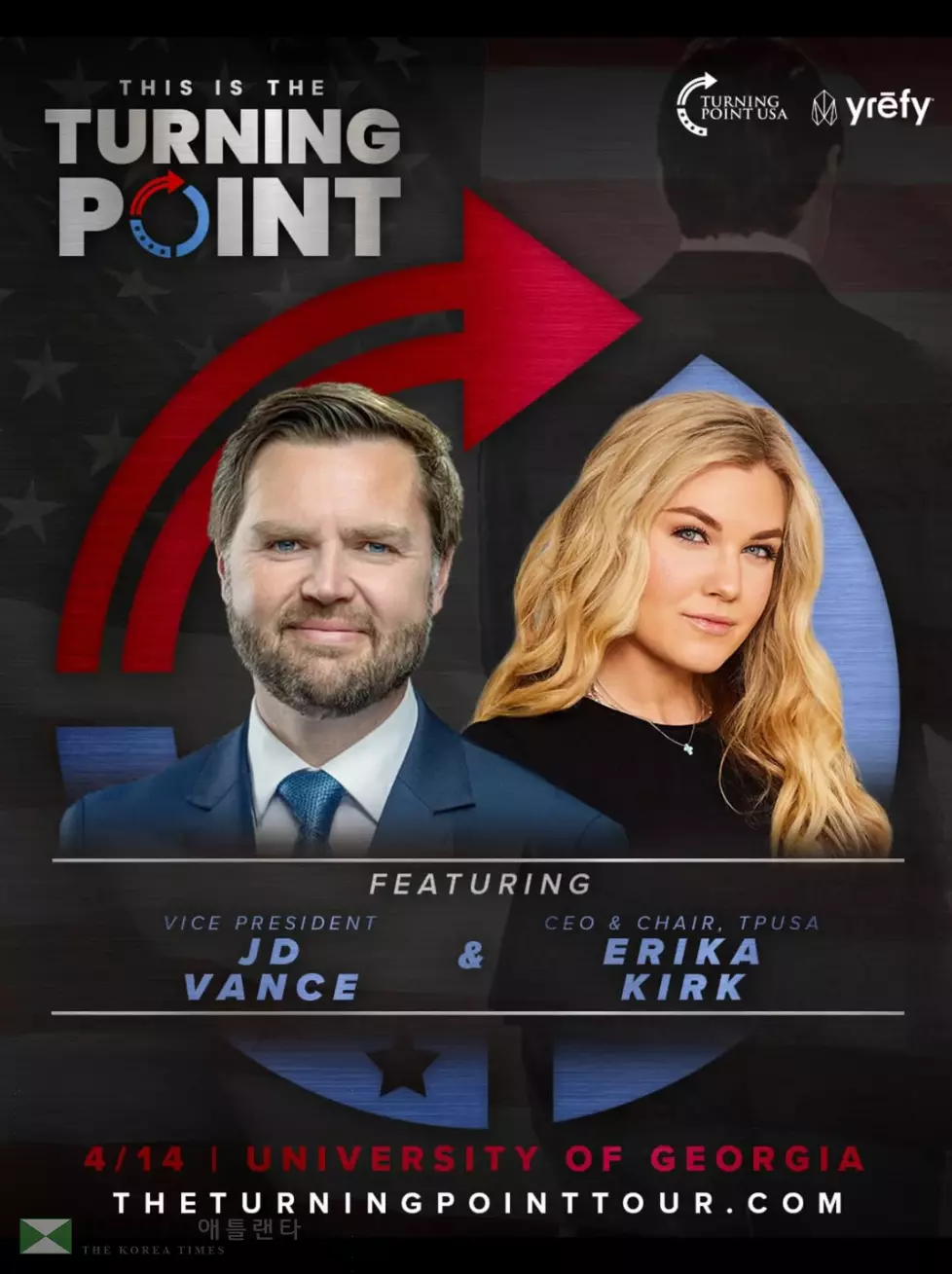 터닝포인트 UGA는 내달 14일 열리는 자신들의 행사에 밴스 부통령과 에리카 커크 CEO의 참석을  알렸다.<사진=터닝포인트UGA 인스타그램>