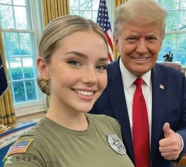 ‘트 럼프와 셀카’ 올린 AI 조작 여군의 사진.<인스타그램캡처>