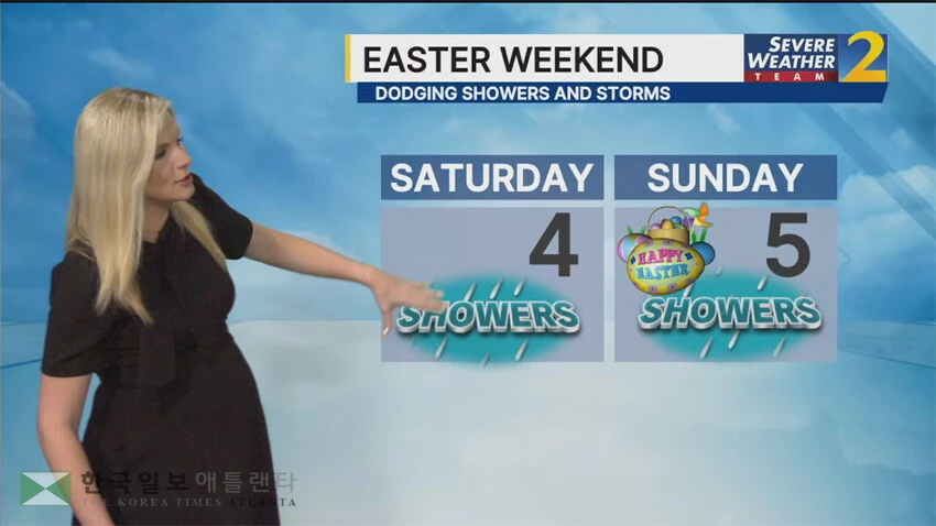 WSB-TV 부활절 주말 날씨 예보. <사진=WSB TV 날씨 예보 화면 캡처>