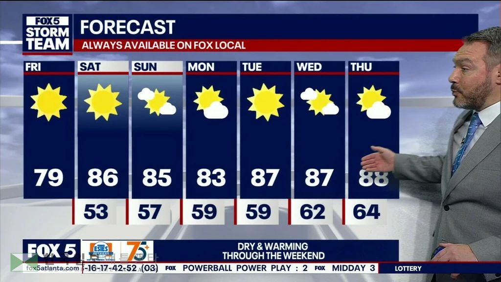 FOX5 TV가 예보한 주간 날씨 예보. <사진=폭스5 뉴스 화면>