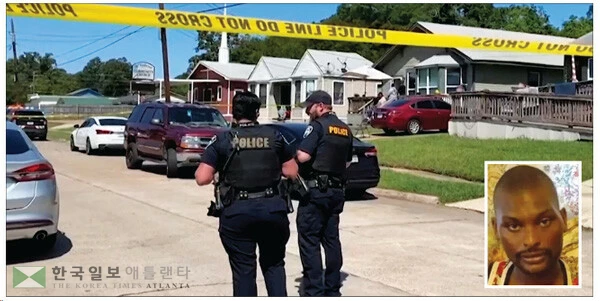  19일 루이지애나주에서 총기난사로 어린이 8명이 사망한 가운데 경찰이 사건 현장 조사를 벌이고 있다. 작은 사진은 용의자 샤마 엘킨스. [로이터]