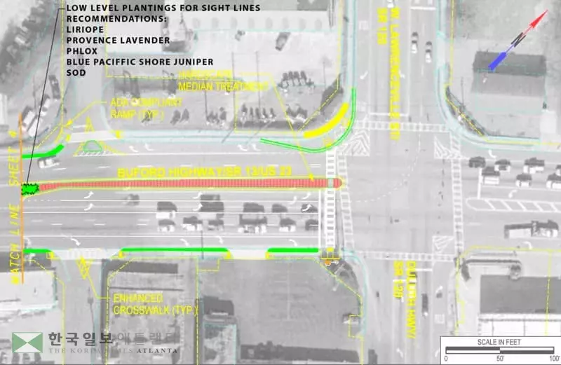 둘루스 구간 뷰포드Hwy에 중앙분리대