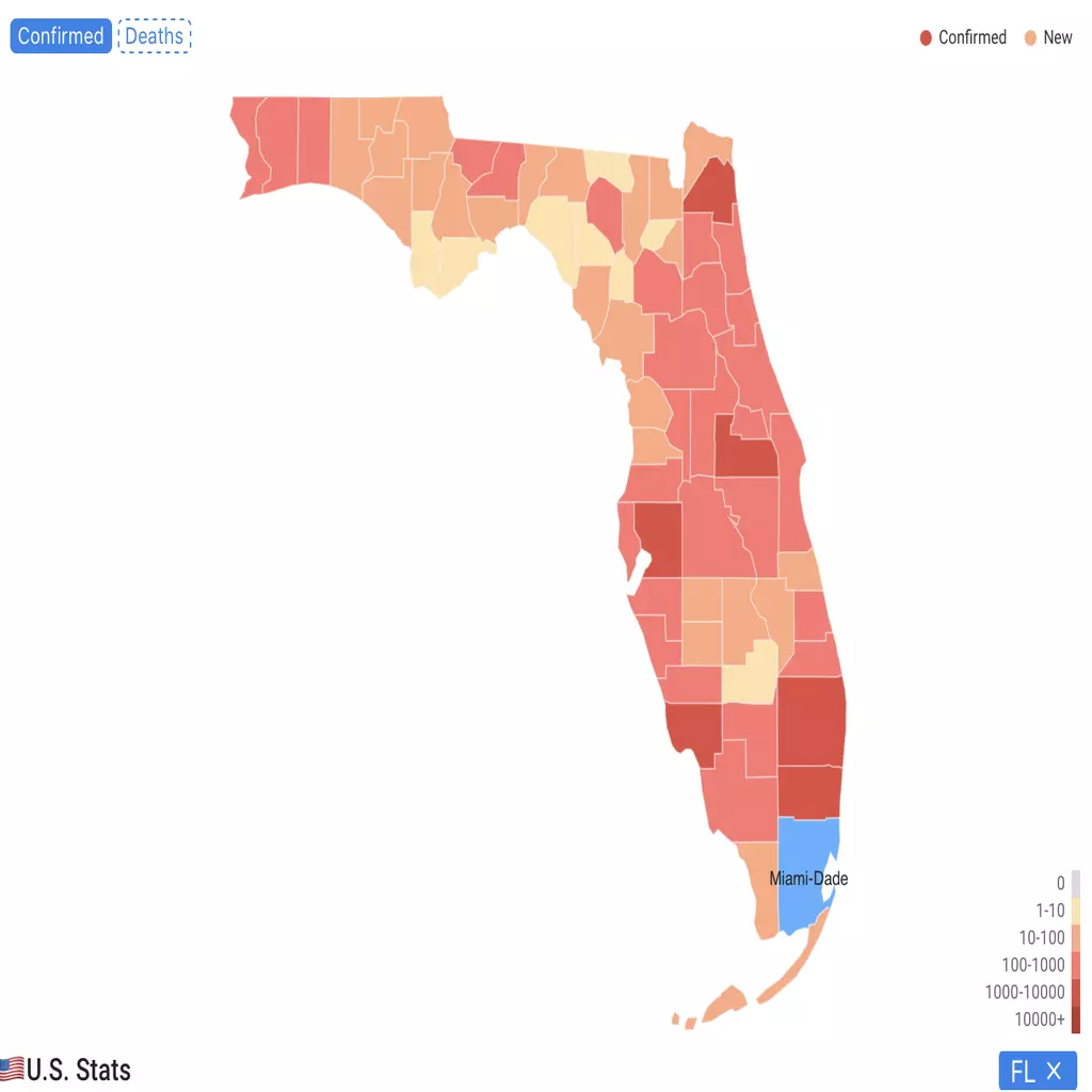 <플로리다> 플로리다, 코로나19 확진 및 사망수 하향세 보여