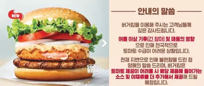 밥상 덮친 이상기후… 햄버거에‘토마토’도 사라졌다