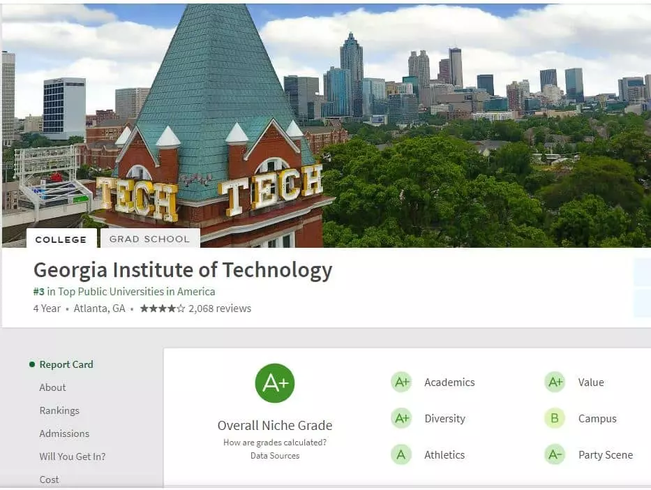 조지아텍, 미국 공립대 랭킹 Top 3
