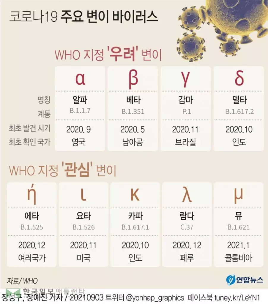 [그래픽] 코로나19 주요 변이 바이러스(서울=연합뉴스)&nbsp;