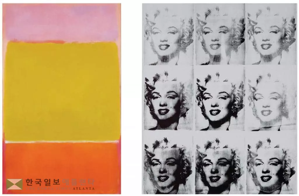 소더비 경매에 오르는 마크 로스코의‘No. 7’(왼쪽)과 앤디 워홀의‘나인 매릴린스’. <소더비>