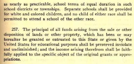 '백인과 유색인종은 각각 별도의 학교에 다녀야 하며, 다른 인종의 학교에 다녀서는 안 된다'라고 적힌 앨라배마주 헌법 256조. [앨라배마 역사보존국 홈페이지 캡처]
