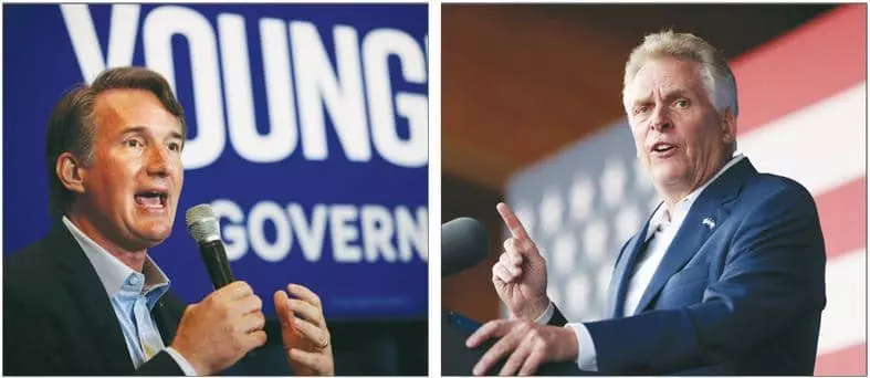   버지니아 주지사 선거에서 양강 구도를 형성하고 있는 글렌 영킨(왼쪽 사진) 공화당 후보와 테리 매컬리프 민주당 후보가 선거 유세를 하고 있는 모습. [로이터]