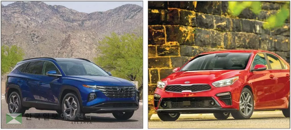 지난해 현대차 투싼(왼쪽)과 기아 포르테가 각각 판매량 1위를 차지하며 판매 신장세를 이끌었다. [현대차·기아 제공]