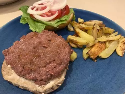 맛과 식감, 모양, 향 등을 고기와 같게한 식물성 고기 패티.